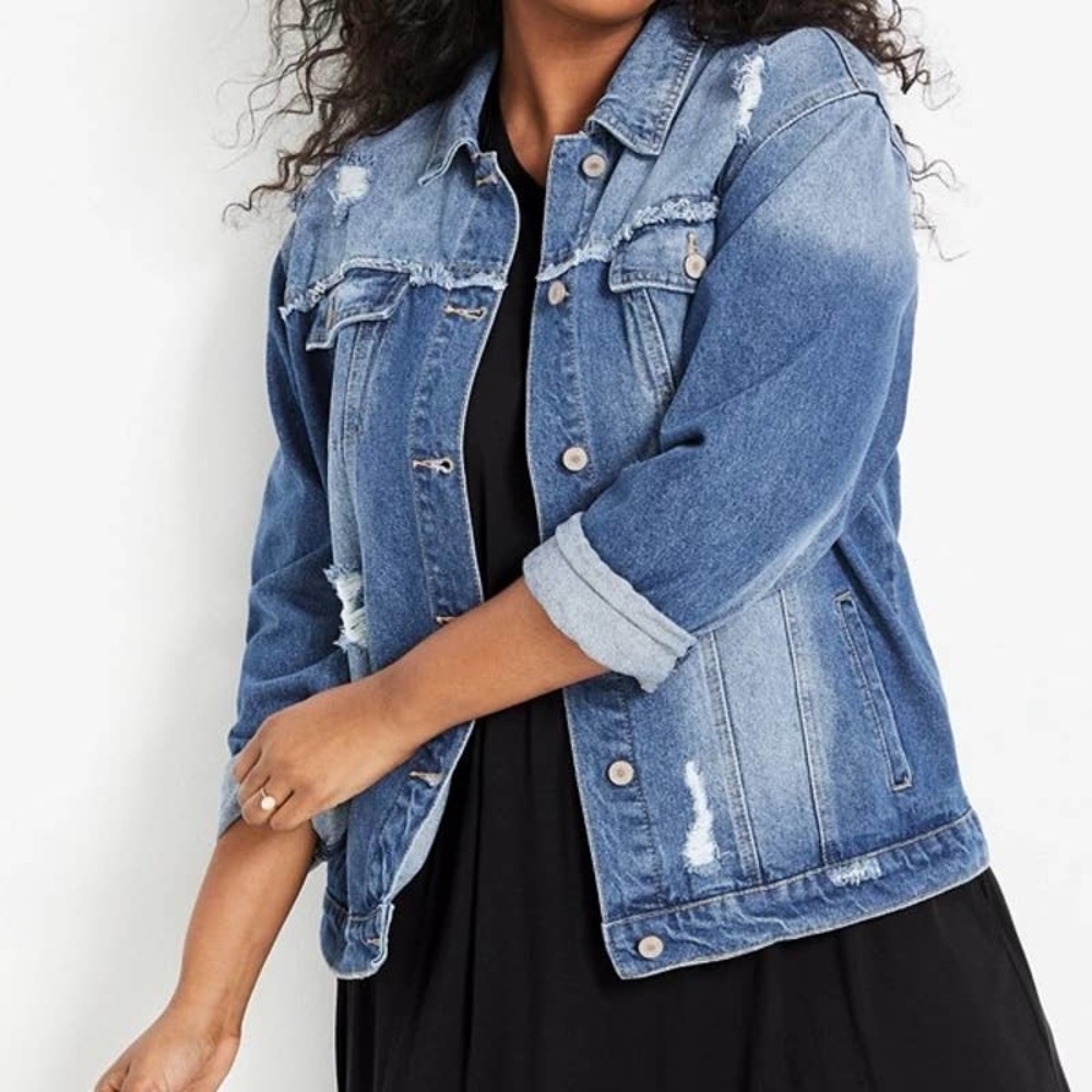 KanCan Destructed Oversized Denim Jacket Size 0X